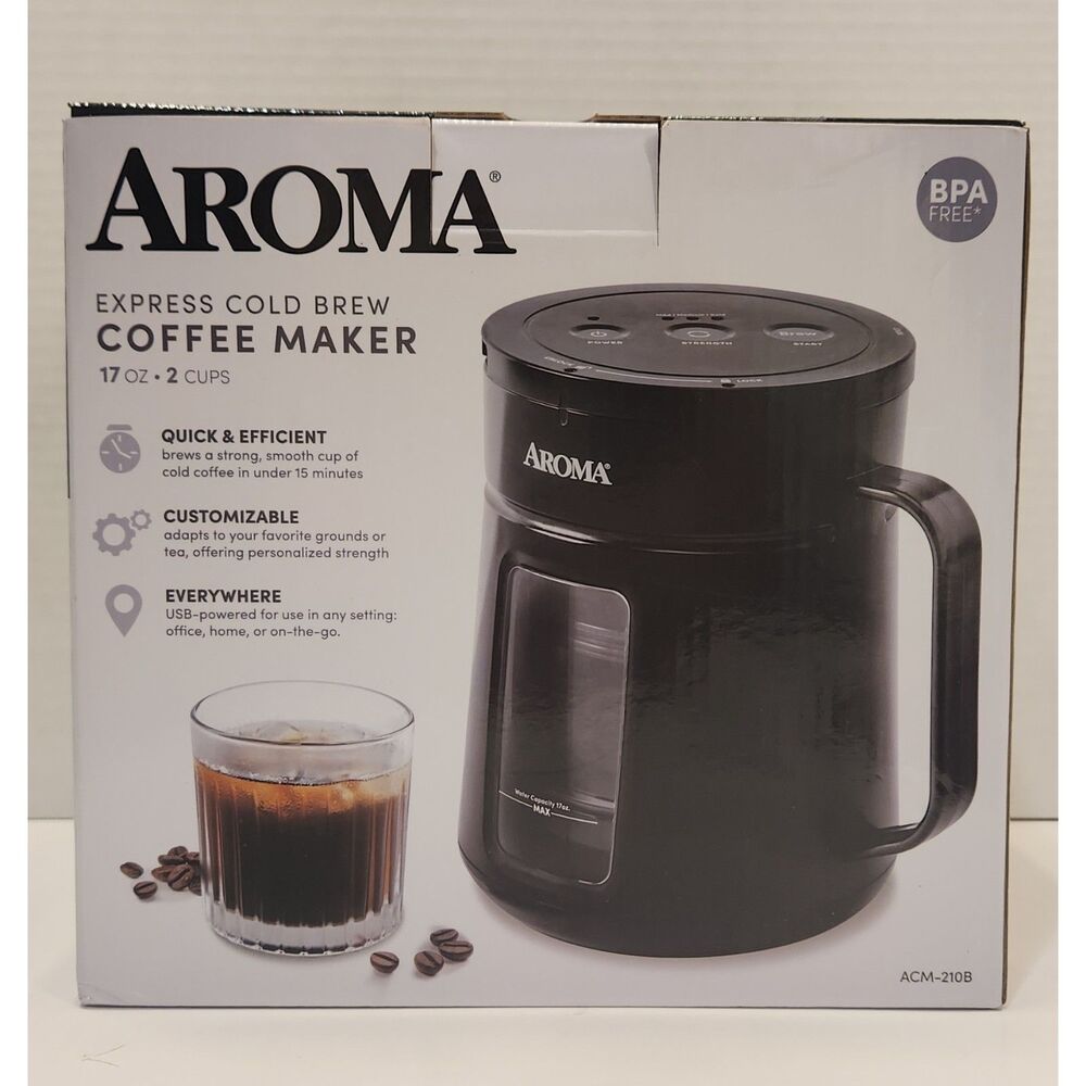 Aroma Express Cold Brew Coffee Maker 17 oz ACM-210B Fast Electric Iced Brewer